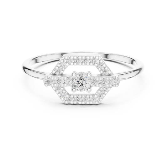 Hexagon Shape Pave Setting Round Moissanite Statement Engagement Ring - view 3