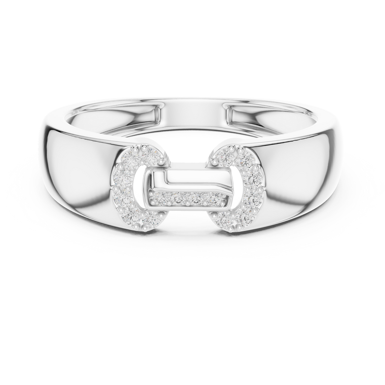 Round Cut Moissanite Men's Equestrian Openwork Link Wedding Band - view 3