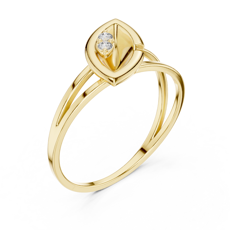 Leaf Solitaire Ring with Bezel Set Moissanite Round Accent - view 2