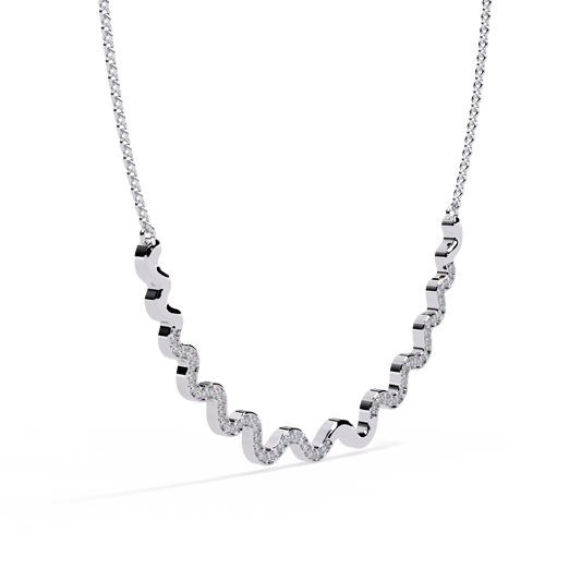 Curved Wave Bar Pave Necklace - view 4