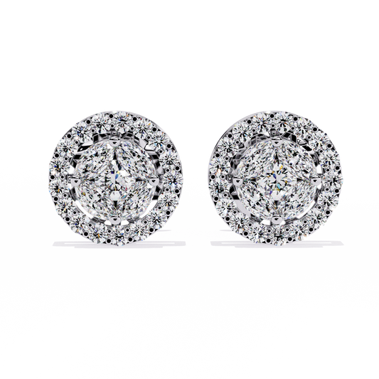 Halo Marquise Round Cluster Pave Circle Stud Earrings - view 3