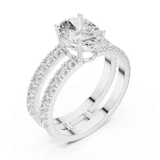 Oval Cut Lab Diamond Double Pave Band Ring - view 4