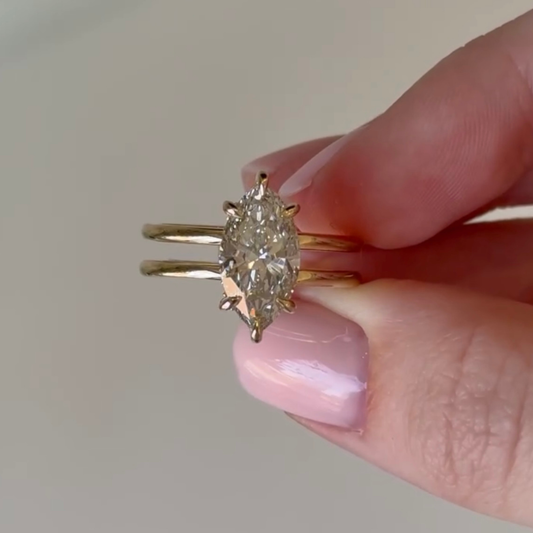 Marquise Lab Diamond Double Band Solitaire Ring - view 4