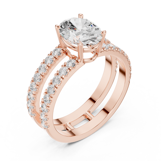 Oval Cut Lab Diamond Double Pave Band Ring - view 2