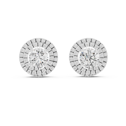 Tiered Double Halo Round Stud Earrings - view 3