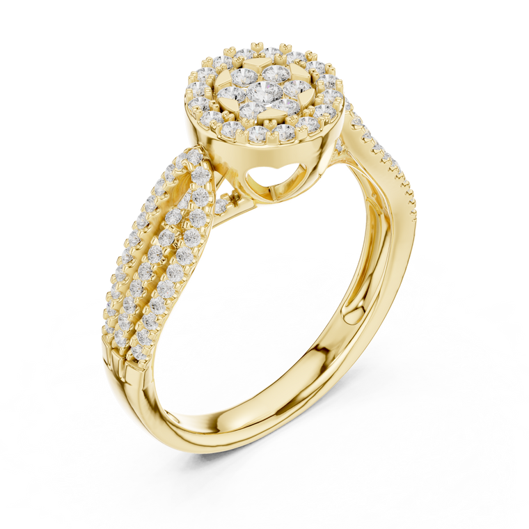 Round Cut Lab Grown Diamond Halo Ring with Pave Band - view 2