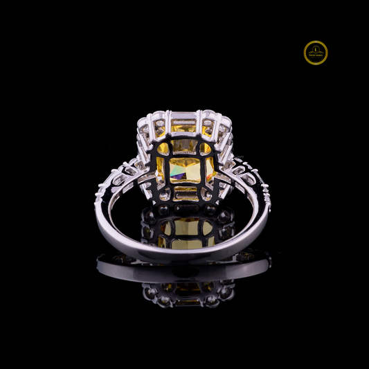 Fancy Vivid Yellow Radiant Moissanite Ring Halo Set Pave Band - view 4
