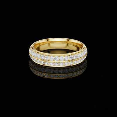 Double Row Round Cut Moissanite Pave Wedding Ring Band