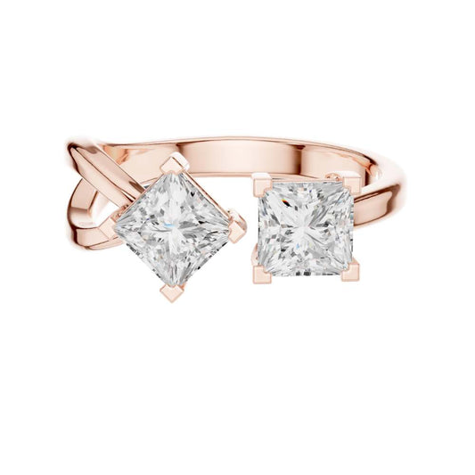 Princess Cut Toi Et Moi Twisted Band Moissanite Ring - view 2