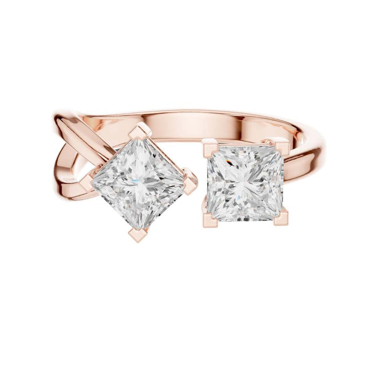Princess Cut Toi Et Moi Twisted Band Moissanite Ring - view 2