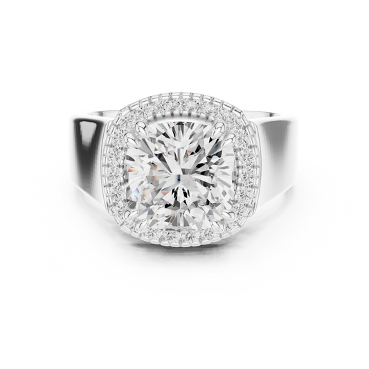 Cushion Cut Halo Wide Band Lab Diamond Ring - view 3