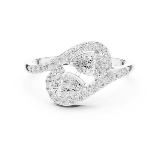 Pear Cut Moissanite Bypass Pave Band Toi et Moi Ring - view 3