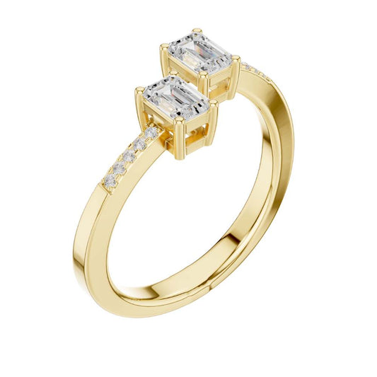 Emerald Cut Lab Diamond Toi et Moi Open Pave Bypass Band - view 4