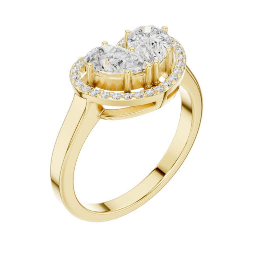 Heart Halo Twin Pear Cut Moissanite Ring - view 4