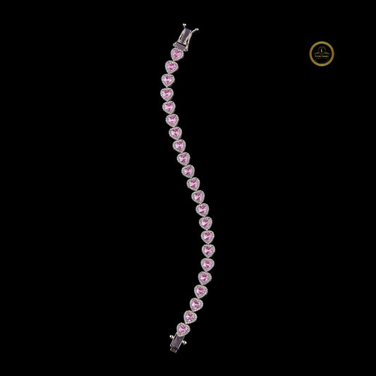 Pink Heart Cut Lab Grown Diamond Halo Tennis Bracelet - view 3