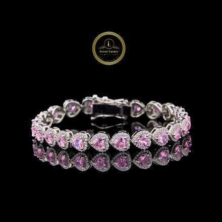 Pink Heart Cut Lab Grown Diamond Halo Tennis Bracelet