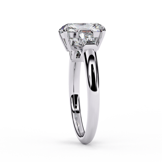 Emerald Cut Three Stone Ring with Baguettes - view 4