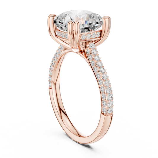 Cushion Cut Lab Diamond Cathedral Hidden Halo Engagement Ring - view 3