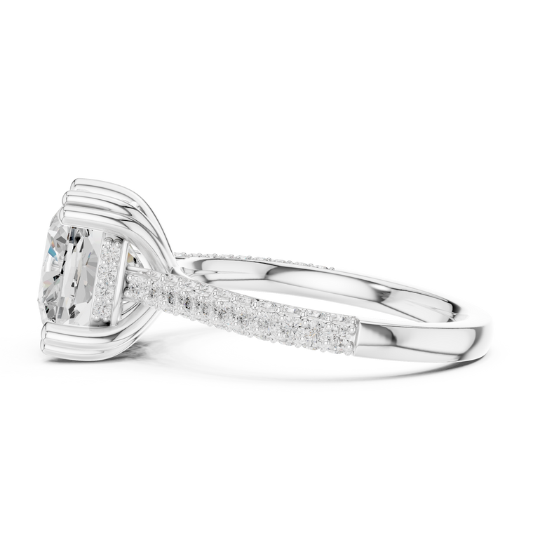 Cushion Cut Lab Diamond Cathedral Hidden Halo Engagement Ring - view 2