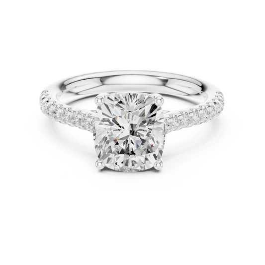 Cushion Cut Lab Diamond Cathedral Pave Engagement Ring - view 3