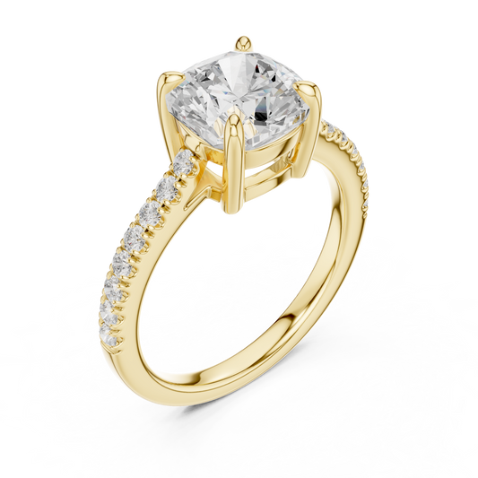 Cushion Cut Lab Diamond Solitaire Engagement Ring With Pave Band - view 2