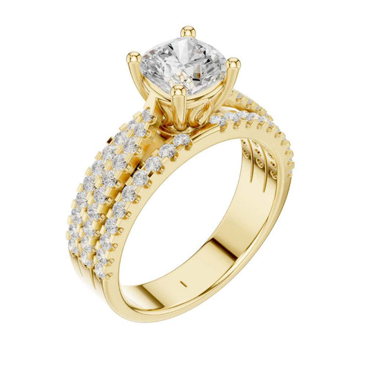 1.42 CT Cushion Cut Lab Grown Diamond Triple Row Pave Solitaire Ring - view 4
