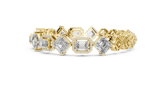 Emerald And Asscher Cut Halo Tennis Bracelet - view 4