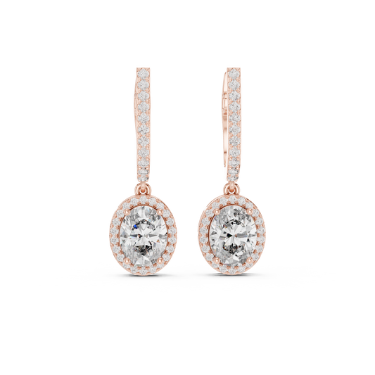 3.34 CT Oval Halo Moissanite Drop Earrings with Pave Bar - view 4