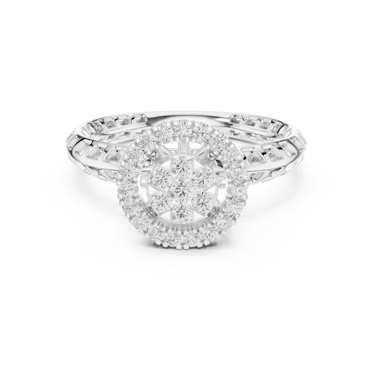 Round Floral Cluster Double Halo Moissanite Ring - view 3