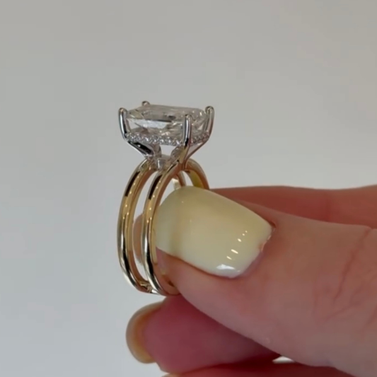 Radiant Cut Lab Diamond Double Band Hidden Halo Ring - view 3