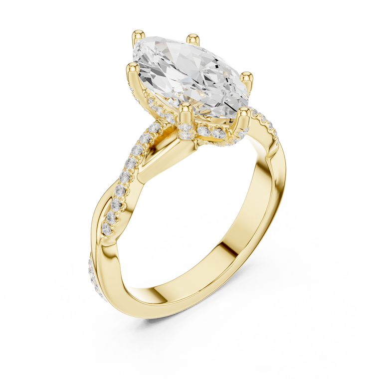 Marquise Cut Lab Diamond Twisted Pave Engagement Ring - view 2