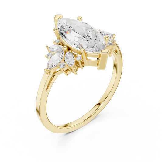 Marquise Cut Cluster Lab Diamond Engagement Ring - view 4