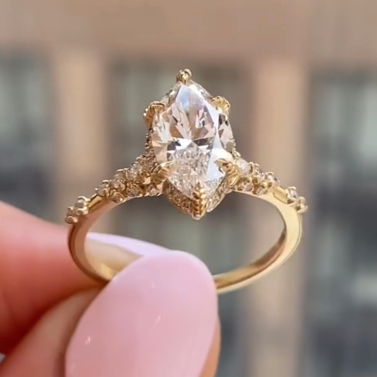 Marquise Cut Lab Diamond Pave Cathedral Engagement Ring - view 2