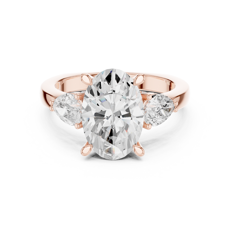 Oval Cut Three Stone Lab Diamond Ring With Pear Side Stones - view 2