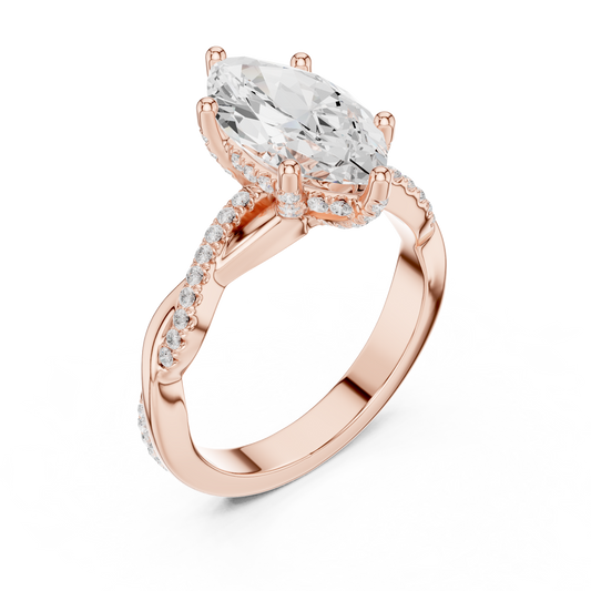 Marquise Cut Lab Diamond Twisted Pave Engagement Ring - view 3