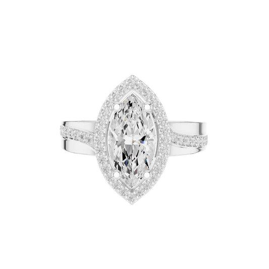 Marquise Cut Diamond Halo Ring Lab Diamond with Split Shank - view 3