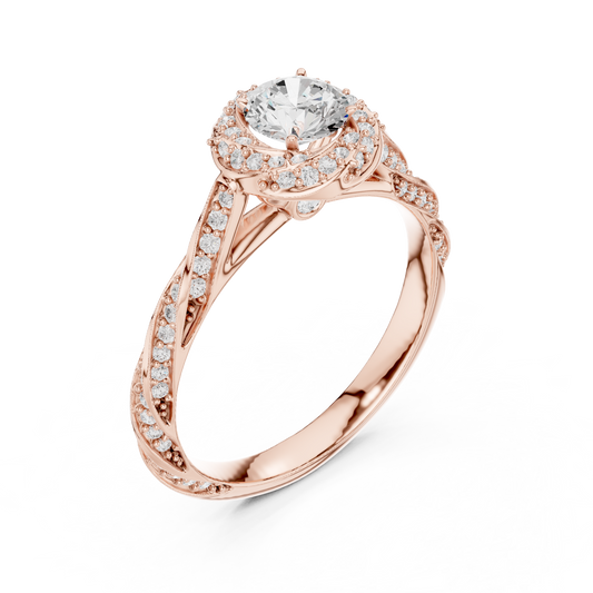 Round Cut Lab Diamond Halo Twisted Split Shank Ring - view 3
