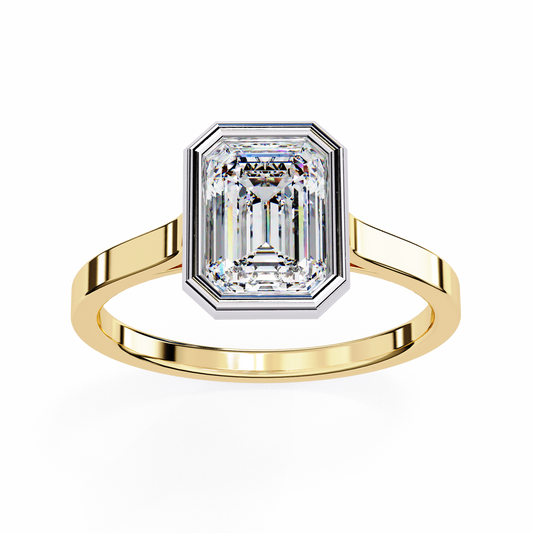 Bezel Setting Emerald Cut Moissanite Engagement Ring - view 2