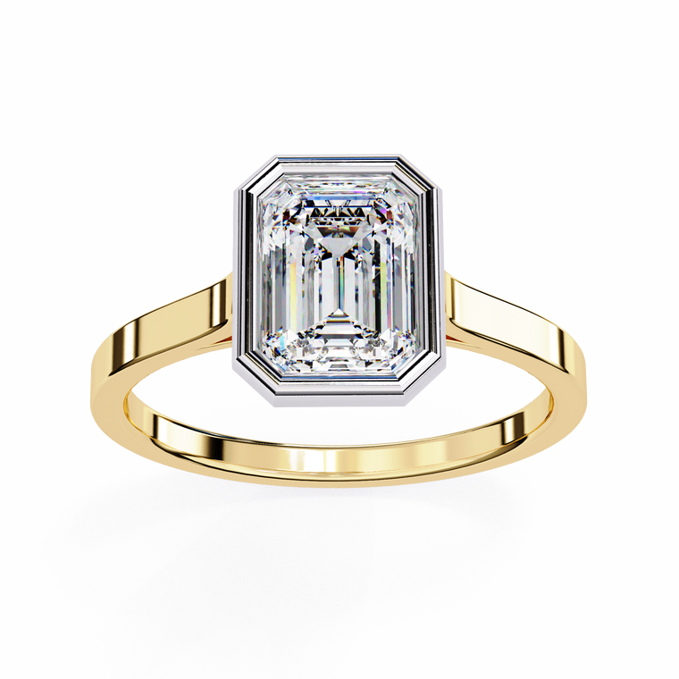 Bezel Setting Emerald Cut Moissanite Engagement Ring - view 2