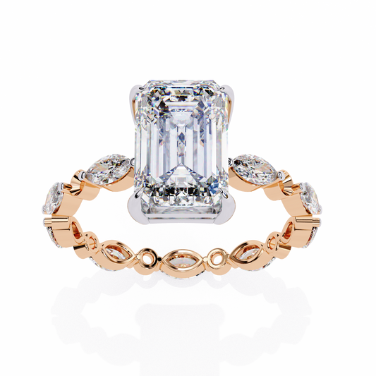 Emerald Cut Moissanite Pave Band With Side Stone Anniversary Ring - view 3