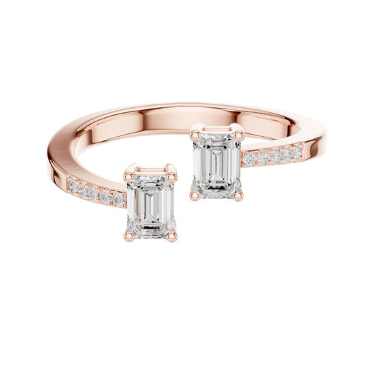 Emerald Cut Moissanite Toi et Moi Open Pave Bypass Band - view 2