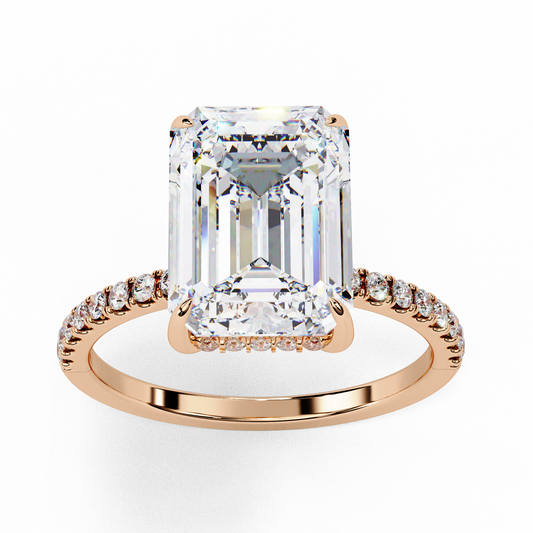 Emerald Solitaire With Side Accents Lab Diamond Engagement Ring - view 3