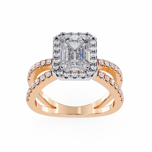 Emerald Cut Halo Lab Diamond Double Band Ring - view 3
