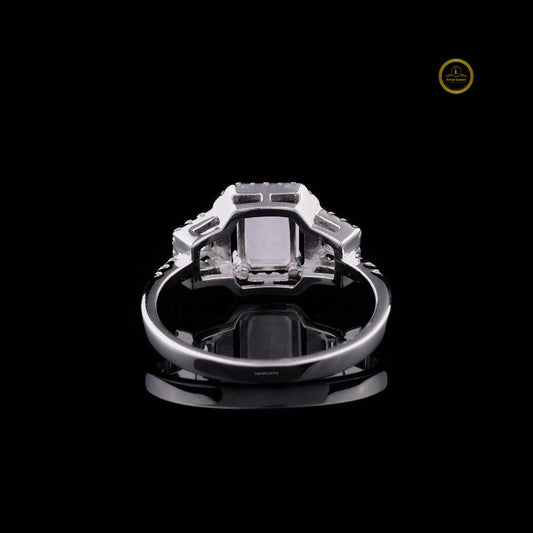 Emerald Cut Roseave Band Halo Lab Diamond Ring with Split Shank - view 3