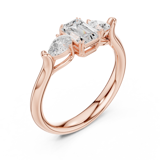 Emerald Cut Lab Diamond Ring with Trillion Side Stones - view 3
