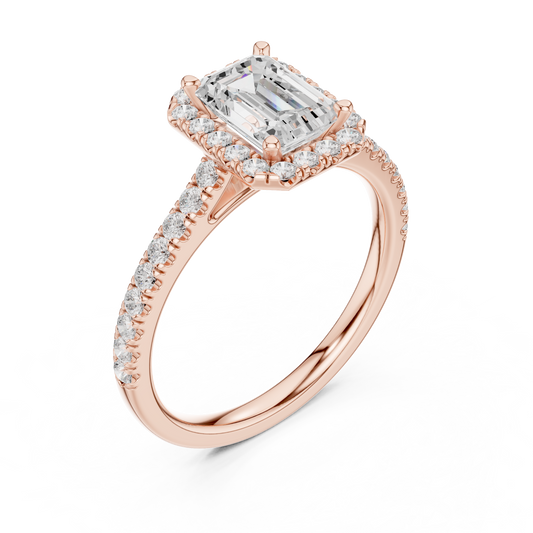 Emerald Cut Moissanite Ring with Halo Setting - view 3