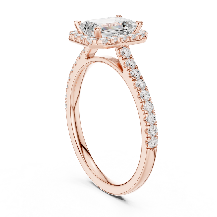 Emerald Cut Moissanite Ring with Halo Setting - view 2