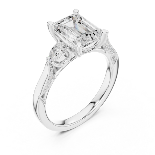 Emerald Cut Lab Diamond With Side Stone Pave Engagement Ring - view 4