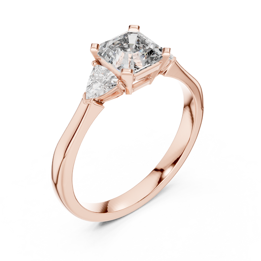 Asscher Moissanite Three Stone Ring With Trillion Sidestone - view 3