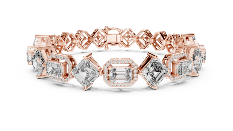 12.04 TCW Emerald Cut Moissanite Alternating Halo Gallery Bracelet - view 2